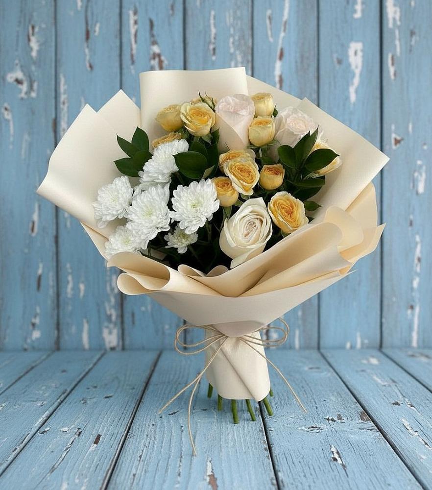 Букет цветов из: Розы и Хризантемы в Игумново