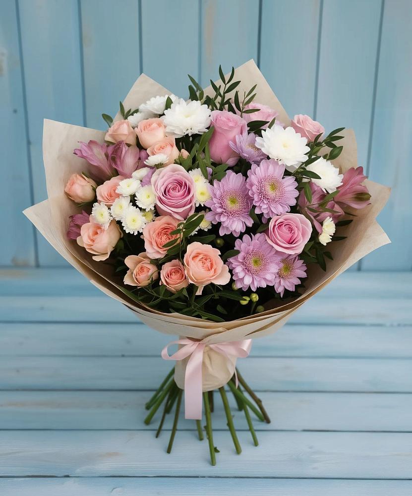 Букет цветов из: Хризантемы, Розы и Альстромерии в Игумново
