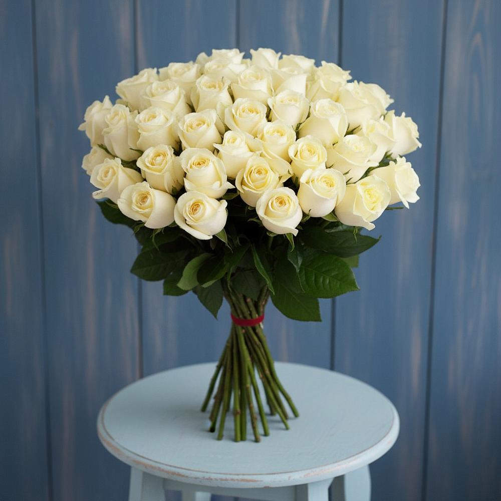 Букет 51 Белая роза Эдлесс Лав в Игумново