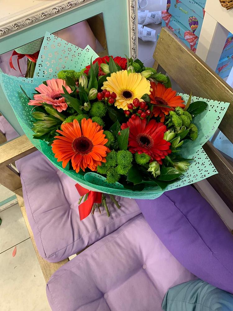 Букет цветов из: Герберы, Хризантемы и Альстромерии в Игумново