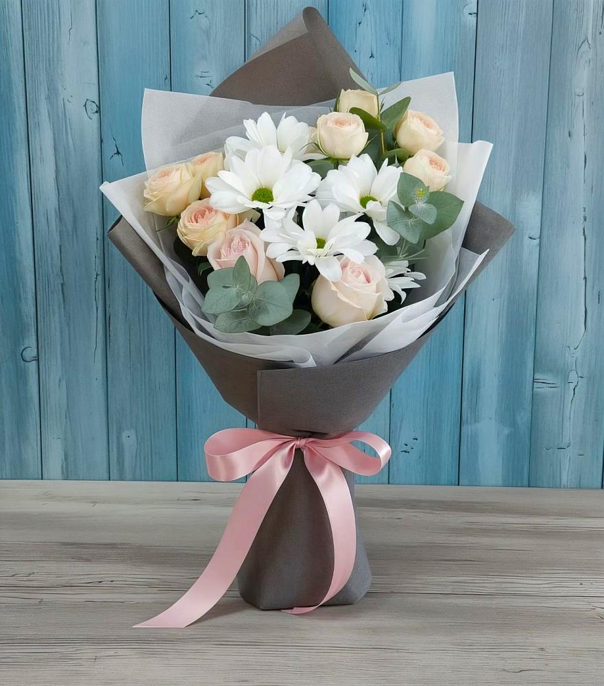 Букет цветов из: Хризантемы и Розы в Игумново