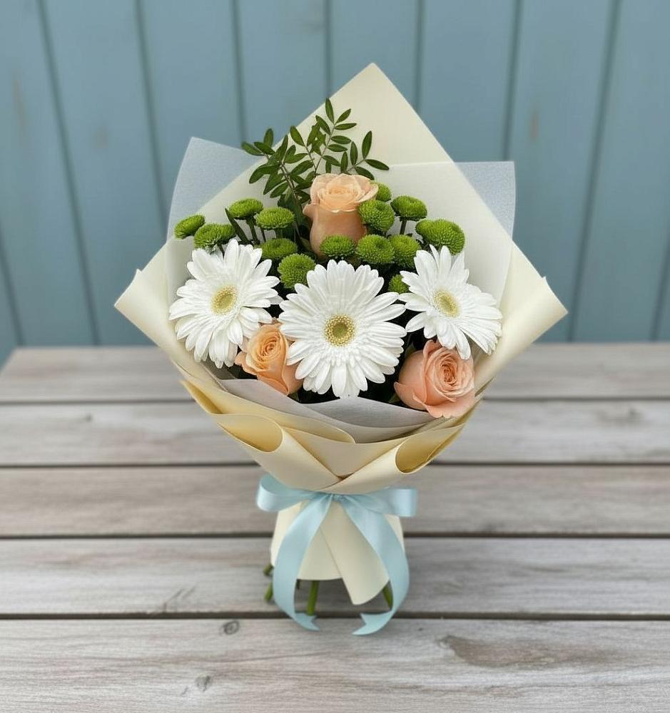 Букет цветов из: Герберы, Розы и Хризантемы в Игумново