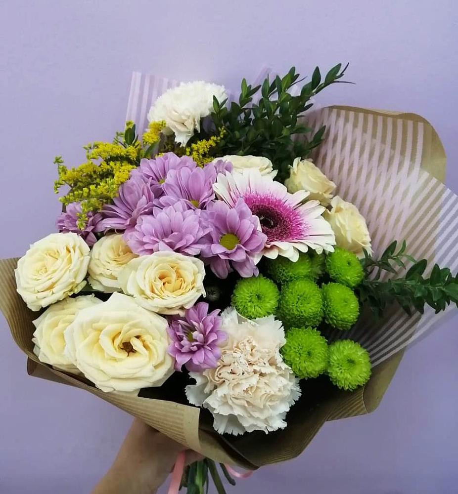 Букет цветов из: Хризантемы, Розы, Гвоздики и Герберы в Игумново