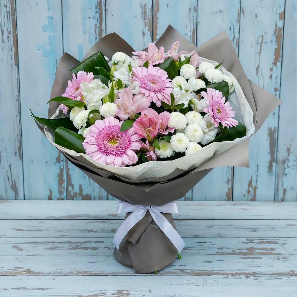 Букет цветов из: Герберы, Альстромерии и Хризантемы в Игумново